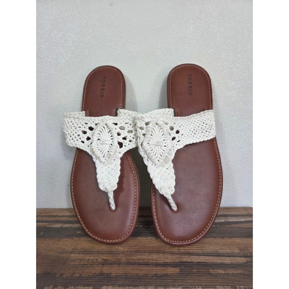 Torrid Cream Crochet Thong Sandals Size 13WW